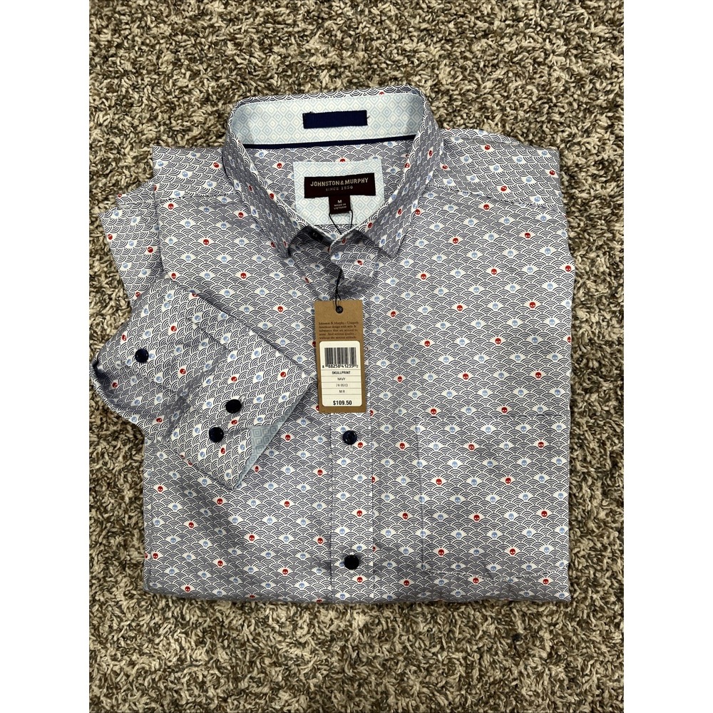 Johnston & Murphy Blue and Red Patterned Casual Button Down Shirt